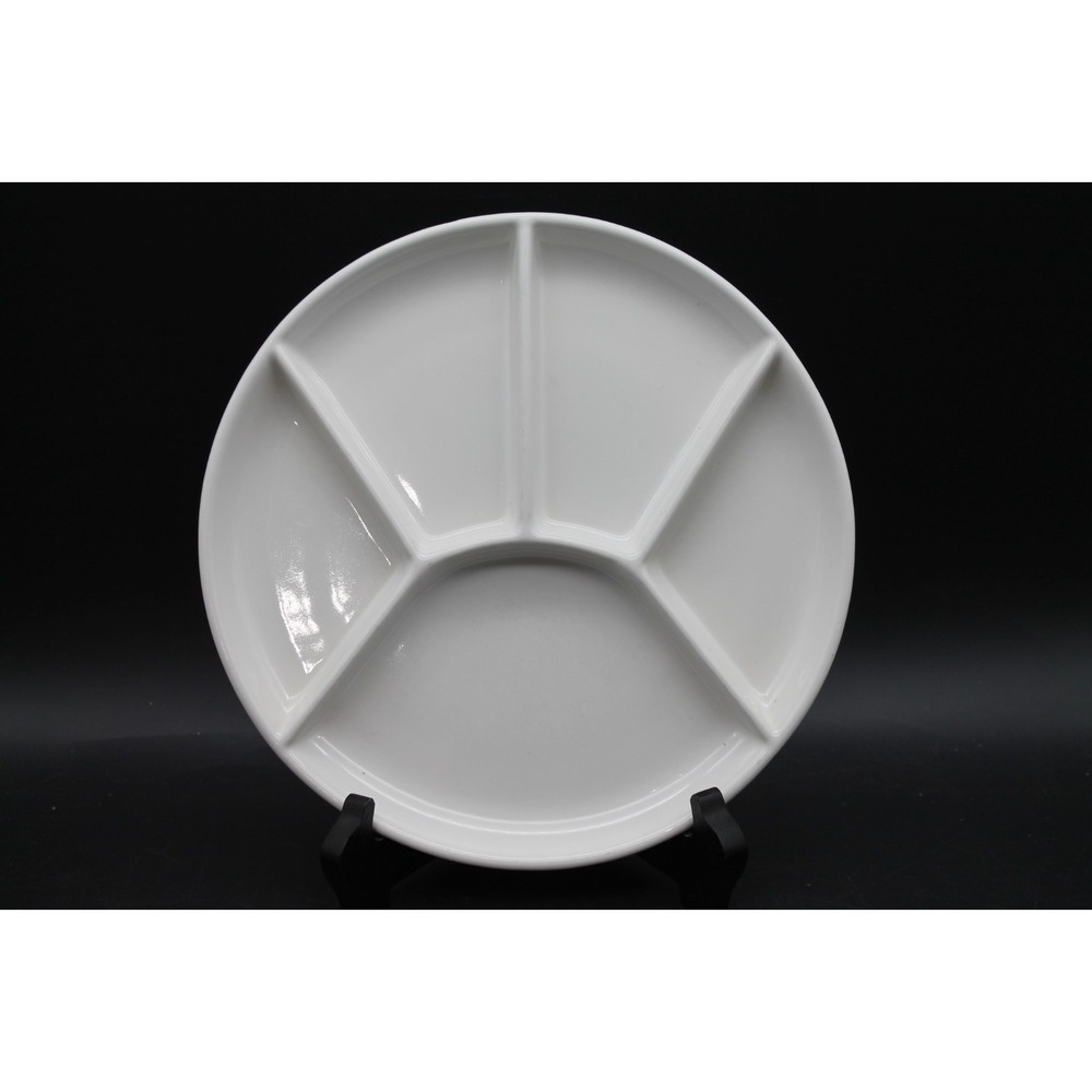 Vintage USA Pottery 925 White Divided Dinner Plate 5 Section Compartment 9.25"